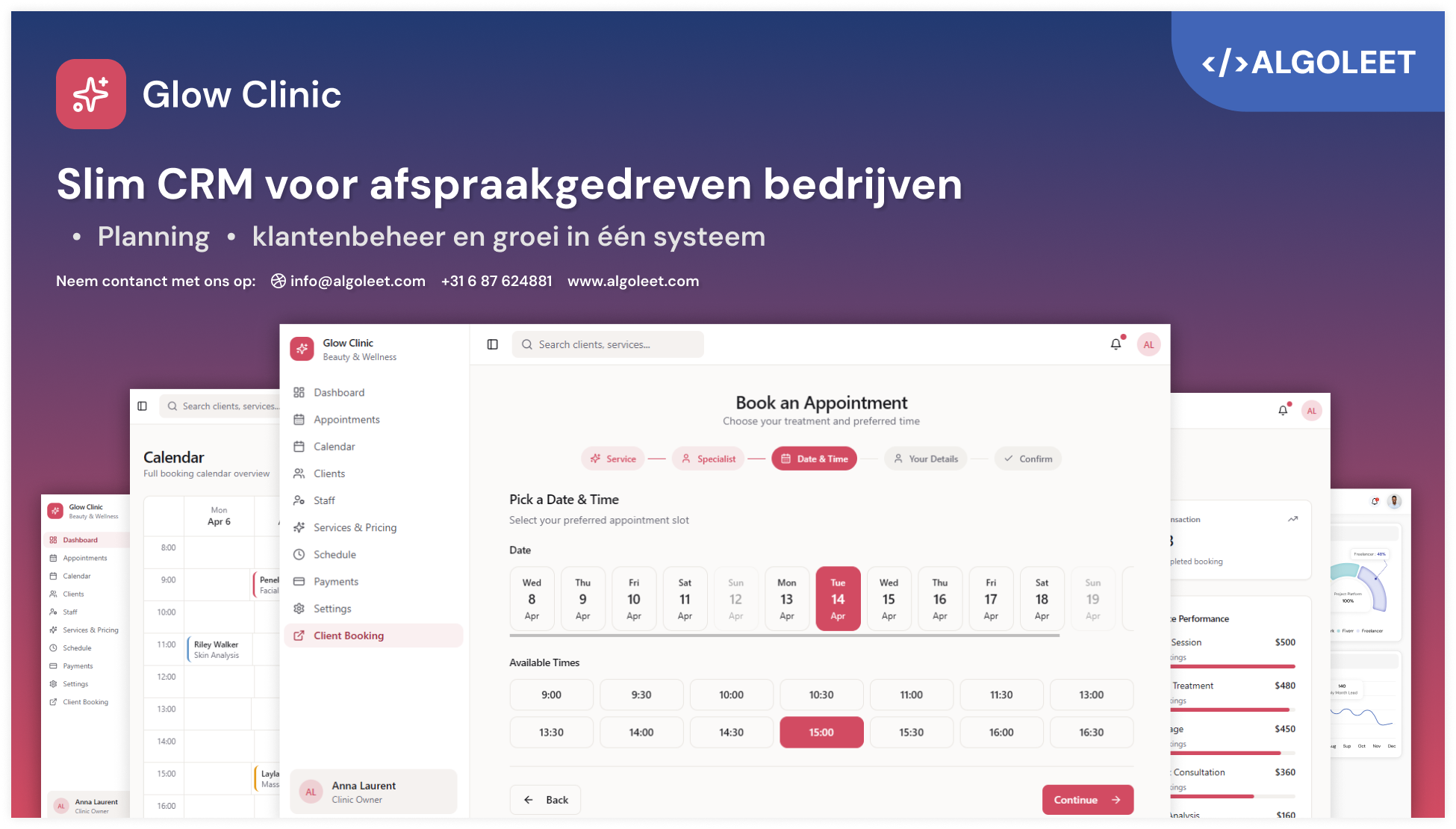 Booking dashboard voor beauty clinic